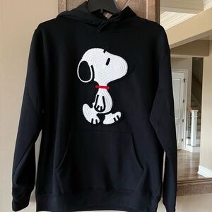 Snoopy Sweatshirt Black Cotton Hoodie Pullover Crochet Patch Womens Medium